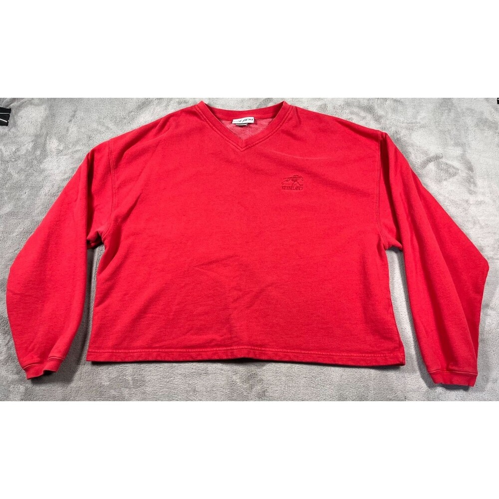 Keeneland Sweatshirt Womens Size XL Red Wild Palms V-Neck Oversize Horse Racing
